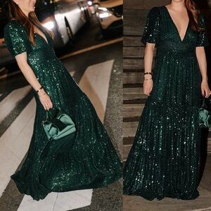 NWT Sail to Stable x Style Charade Emerald Ava Sequin Maxi Dress in Size XS